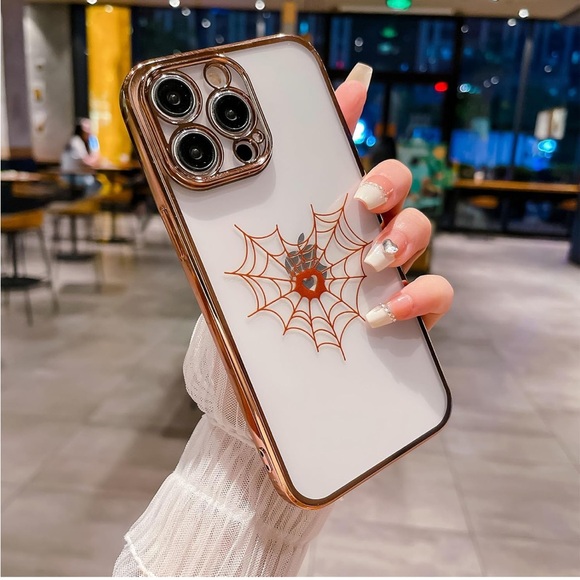 5for$10 Transparent iPhone 14 Pro Max Case Spider Web Gold Heart Soft Slim Case - Picture 8 of 9